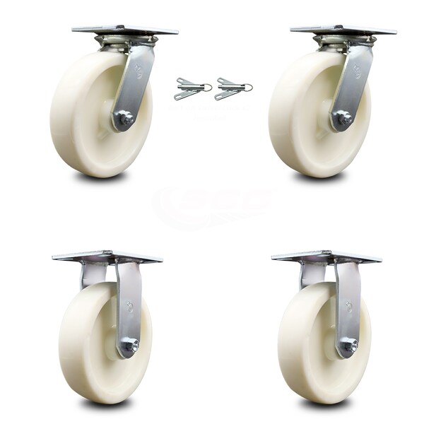 8 Inch Nylon Caster Set with Roller Bearing 2 Swivel Lock and 2 Rigid SCC